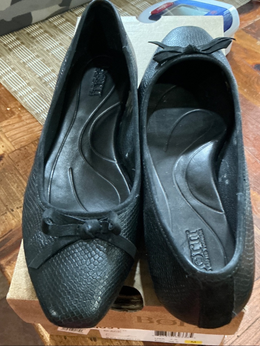Born Black Pointed Toe Ballet Flats with Bow Accent